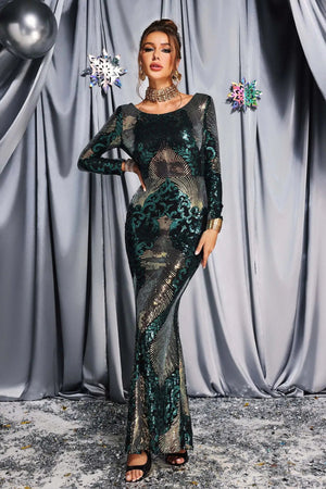 Bella Barnett Sexy See Through Long Sleeve Evening Maxi Green Christmas Women Dress Ladies Elegant Winteres
