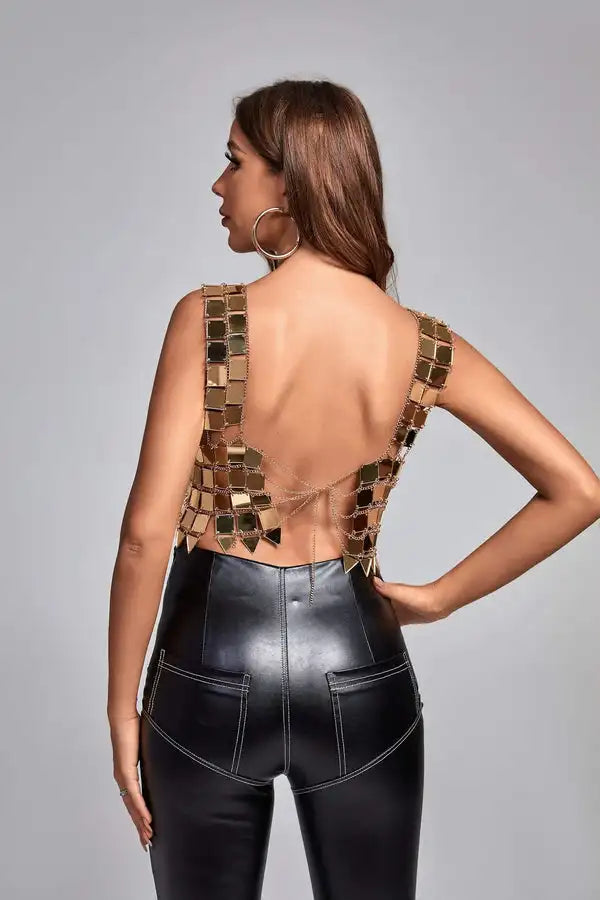 Gold metallic sequin crop top Winteres