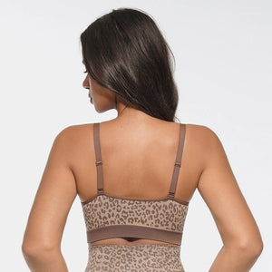 Leopard Print Shapewear Wireless Bra with Matching Mid-Waist Panties Set Winteres
