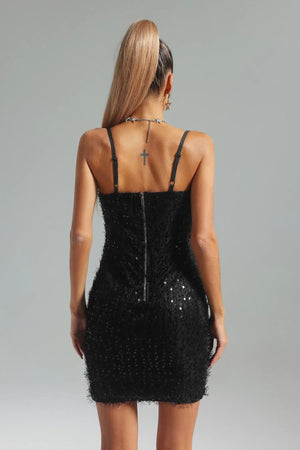 Women LadiesClaire Sequins Fuzzy Mini Dress Winteres