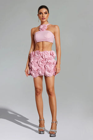 Ezgi Flower Halter Top Mini Skirt Set Winteres