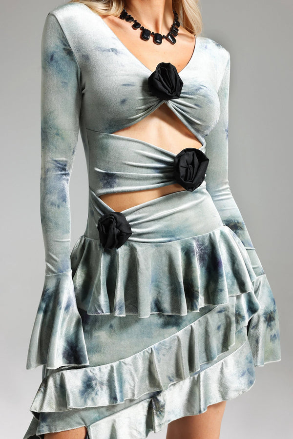 Kimivi Flower Tie-dye Ruffled midi Dress Winteres