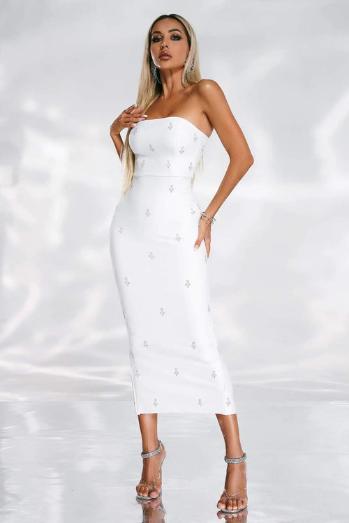 BEISHI Women Strapless Midi Bandage Dress Winteres