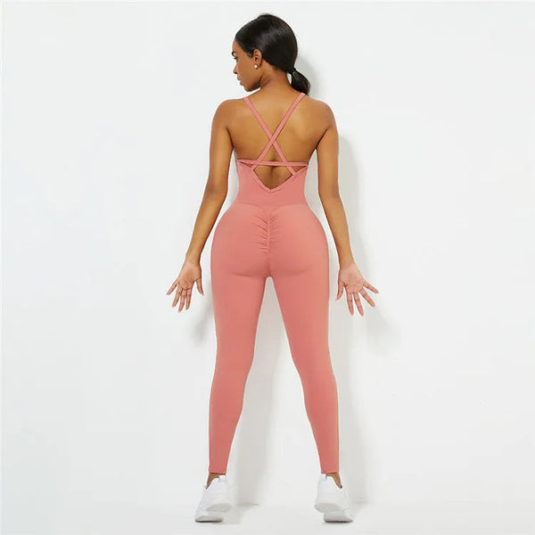 Cross Back Scrunch Butt Activewear Jumpsuit Winteres