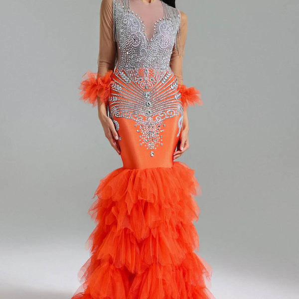 Rae Diamante Mesh Fishtail Maxi Dress Winteres