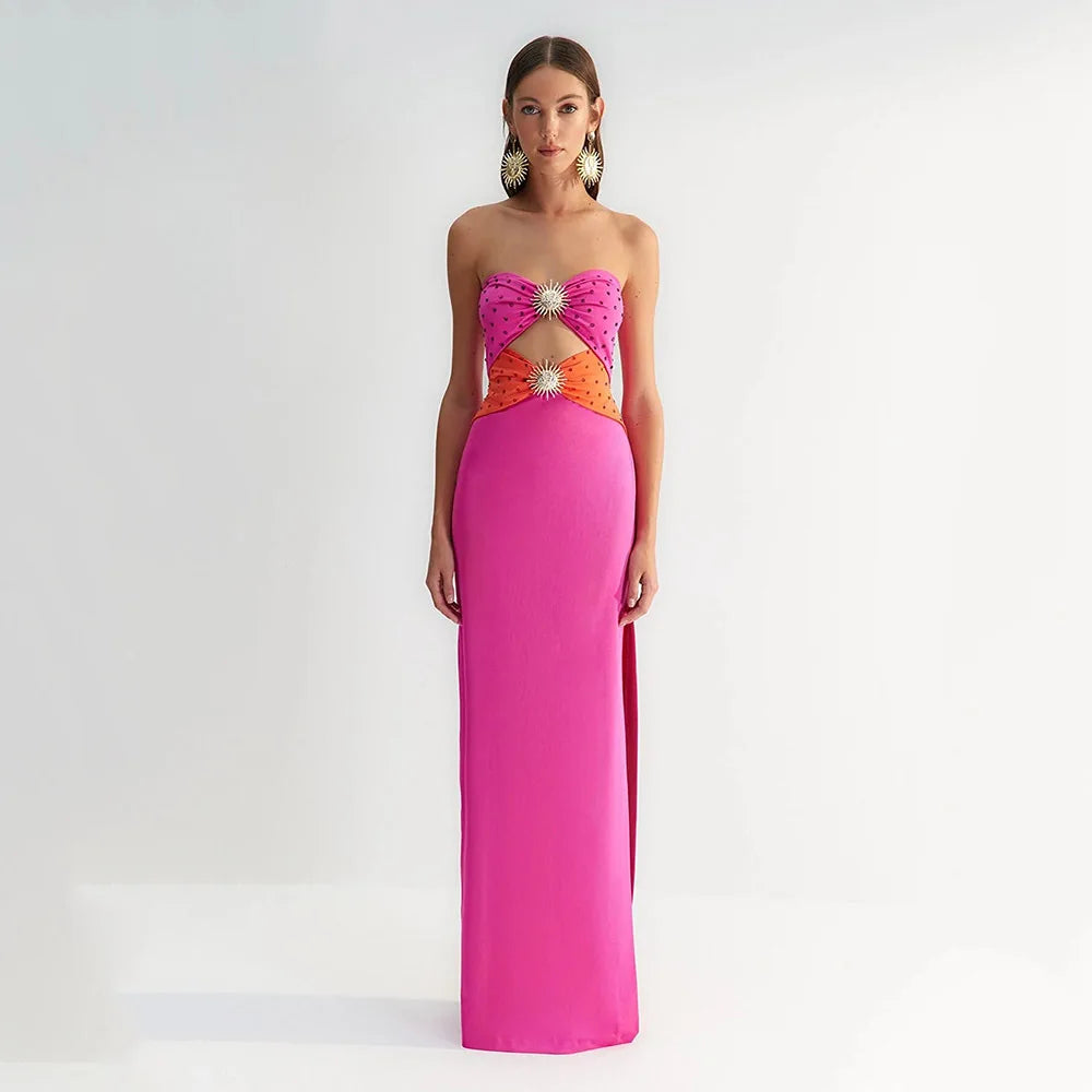 Get ready to celebrate in style with this Black Pink Color Women Sexy Strapless Dress! The shinning sequins and bodycon bandage design will have you turning heads at