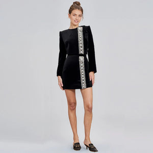 Diamond Black Top Short Skirt Set Two-piece Set Outfits Winteres