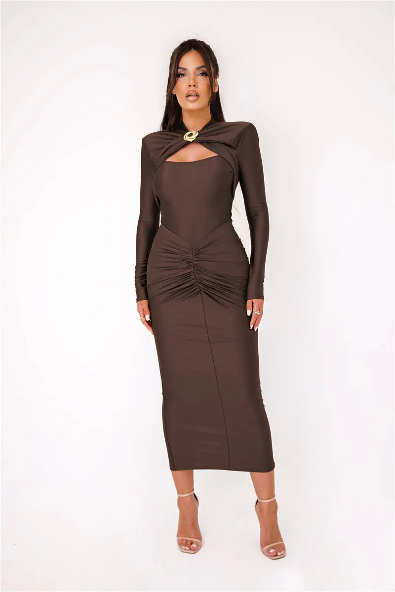 Unleash your daring side with the LYDIE Hollow Out Maxi Dress! Featuring a sexy slit, elegant ruching, and intricate hollow out details, this dress is perfect for ta