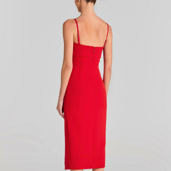 Red floral strappy bodycon midi dress with side slit Winteres