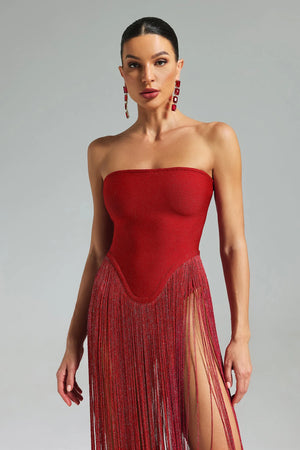Tooshamy Strapless Fringe Dress Winteres