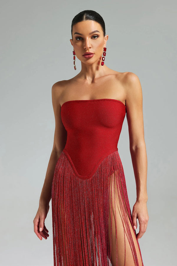 Tooshamy Strapless Fringe Dress Winteres