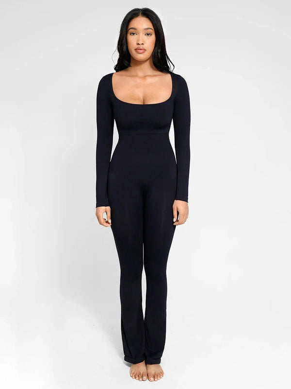 Seamless one-piece flared shapewear jumpsuit with inverted T-shaped shoulders Winteres