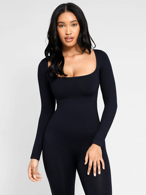 Seamless one-piece flared shapewear jumpsuit with inverted T-shaped shoulders Winteres