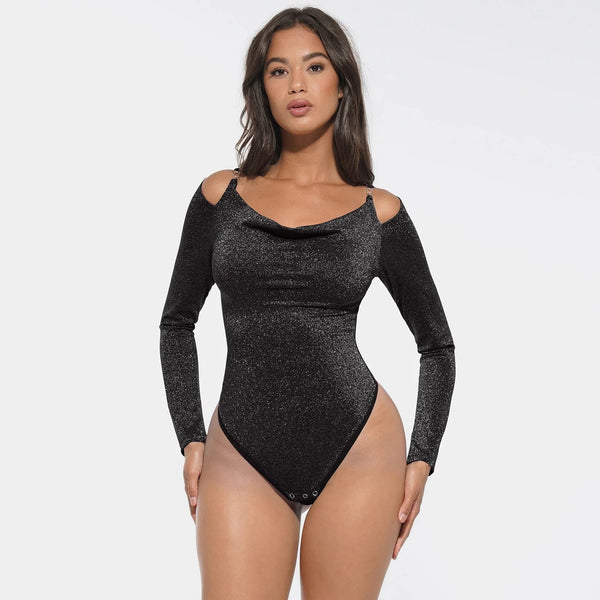 Shaping Bodysuit - Long Sleeves, Shiny Effect, Built-in Bra & Thong Winteres