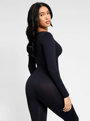 Seamless one-piece flared shapewear jumpsuit with inverted T-shaped shoulders Winteres