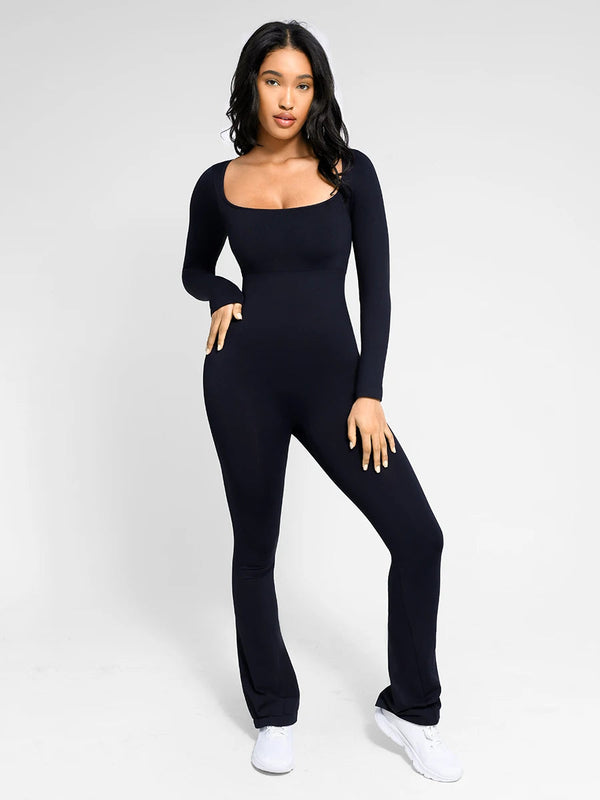 Seamless one-piece flared shapewear jumpsuit with inverted T-shaped shoulders Winteres