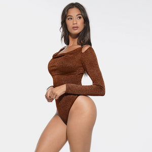 Shaping Bodysuit - Long Sleeves, Shiny Effect, Built-in Bra & Thong Winteres