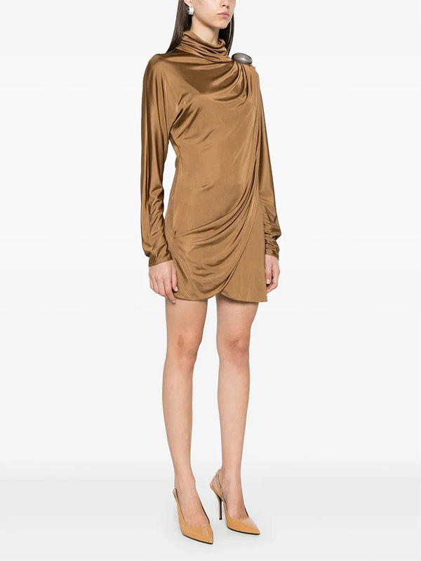 Didi High Neck Splice Ribbon short Dress Winteres