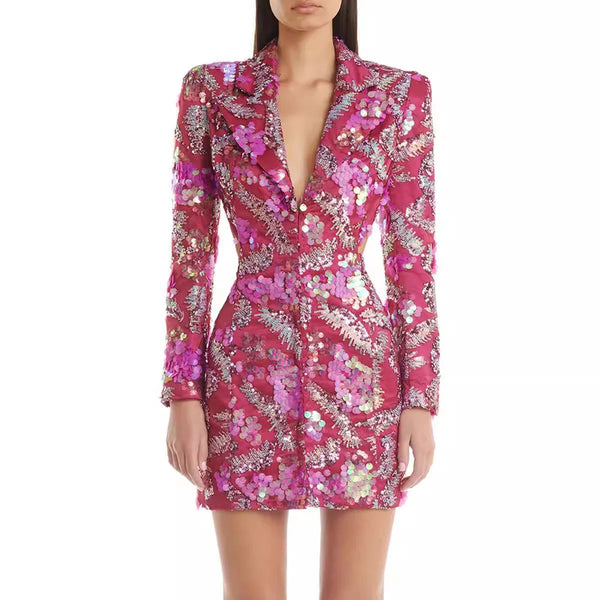 Celebrity Blazer Dress Crystal Sequins Winteres