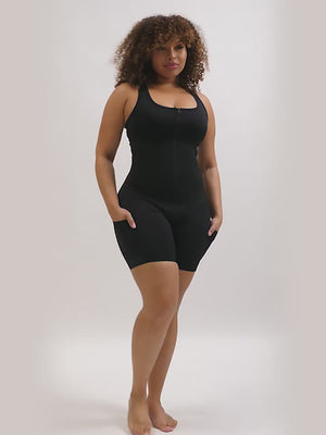 Stretchy Athletic Sauna Shapewear Bodysuit with Pockets