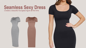 Slim Fit Shapewear Dress with Slit and Built-In Cups