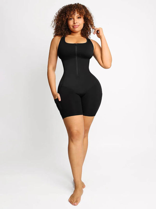 Stretchy Athletic Sauna Shapewear Bodysuit with Pockets Winteres
