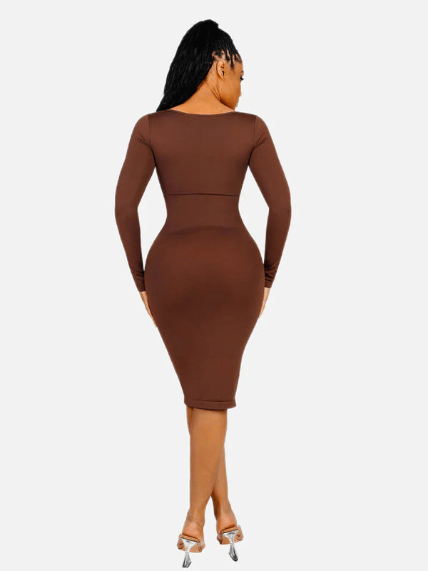 Long Sleeve Bodycon Dress with Built-in Shapewear Winteres
