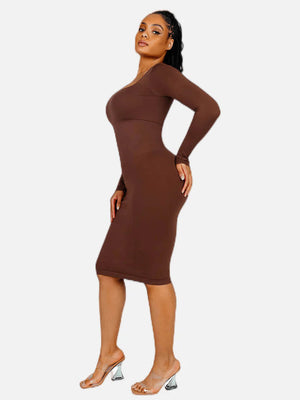 Long Sleeve Bodycon Shapewear Dress – Casual Slimming Wear Winteres