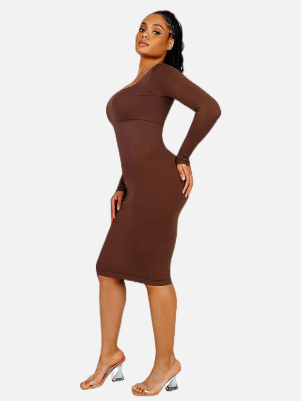 Long Sleeve Bodycon Shapewear Dress – Casual Slimming Wear Winteres