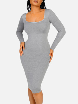 Long Sleeve Bodycon Dress with Built-in Shapewear Winteres