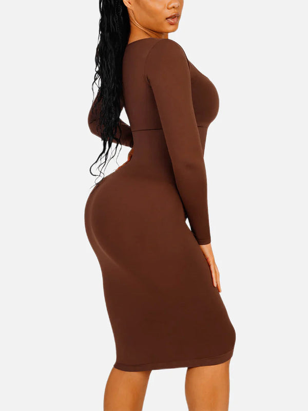 Long Sleeve Bodycon Dress with Built-in Shapewear Winteres