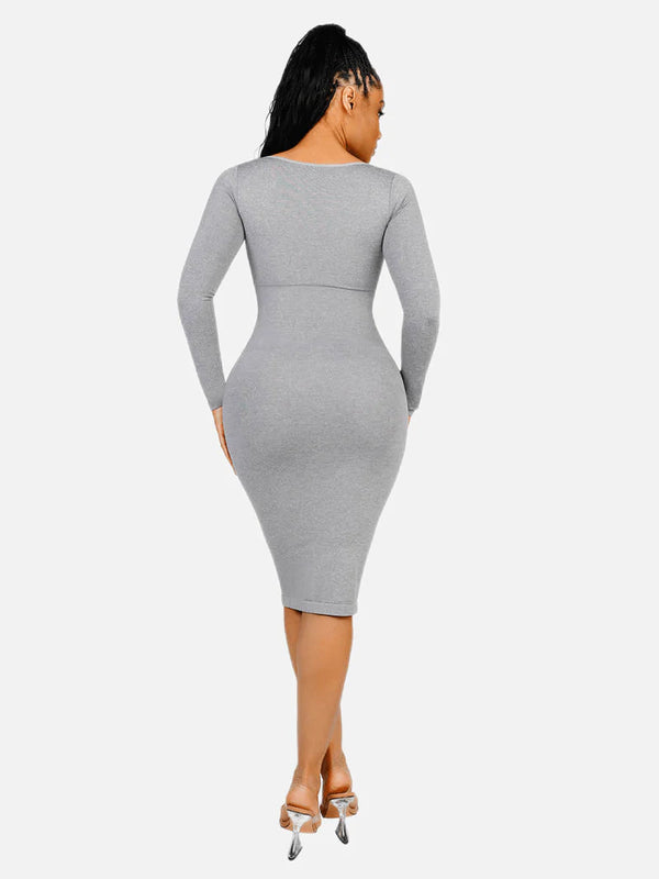 Long Sleeve Bodycon Dress with Built-in Shapewear Winteres