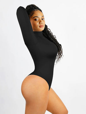 Seamless Eco-friendly Turtle Neck Long - Sleeve Thong Bodysuit Winteres