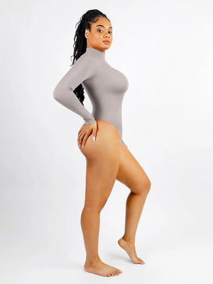 Seamless Eco-friendly Turtle Neck Long - Sleeve Thong Bodysuit Winteres