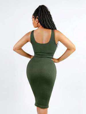 Tummy Control Shapewear Midi Dress – Sleeveless Bodycon Winteres