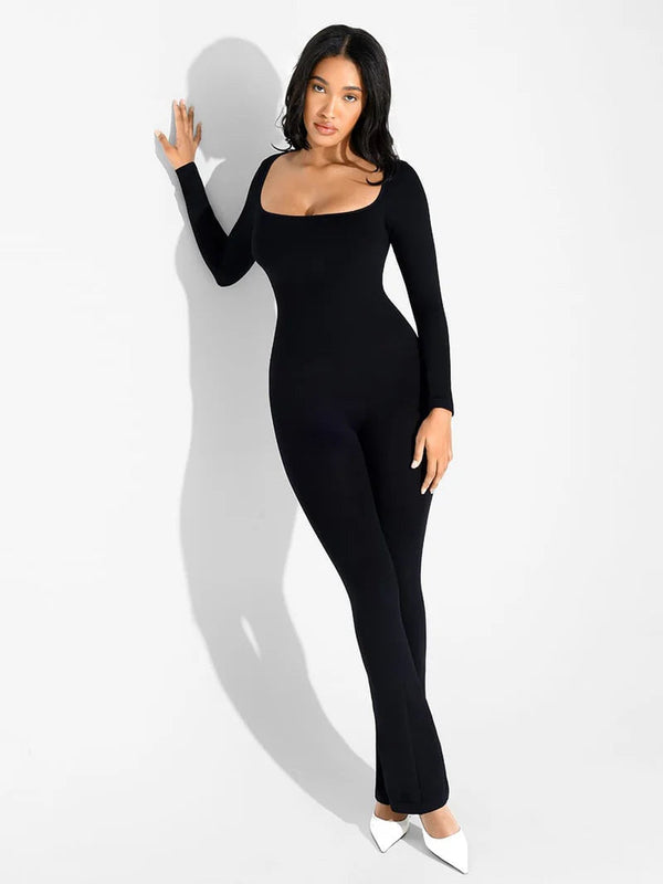 Seamless one-piece flared shapewear jumpsuit with inverted T-shaped shoulders Winteres