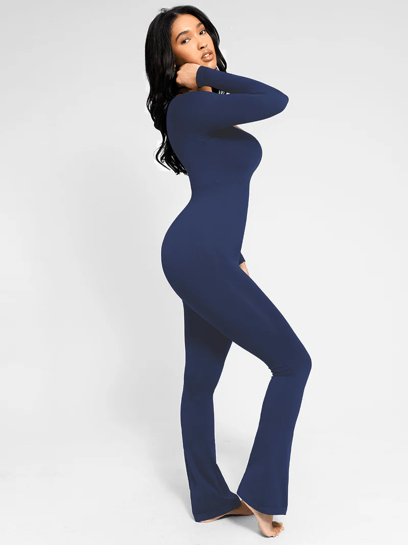 Seamless one-piece flared shapewear jumpsuit with inverted T-shaped shoulders Winteres