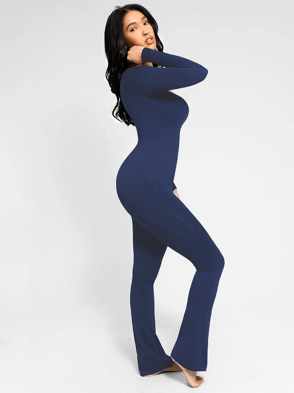 Seamless one-piece flared shapewear jumpsuit with inverted T-shaped shoulders Winteres